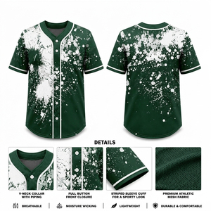 Custom Baseball Jersey V Neck Button Front <b>polyester</b> Sports <b>Shirt</b> Splatter Print Team Uniform OEM Wholesale - Product Image 1