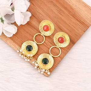 Elegant Gold Plated <b>Red</b> Onyx & Emerald Hydro & Pearl Gemstone <b>Earring</b> Handmade Fashion Jewelry for Women Gift - Product Image 4