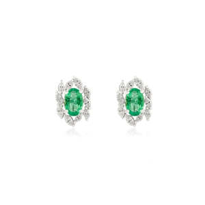 14K White Gold 1.17ct Oval Emerald Cut Diamond Cluster <b>Earrings</b> - Product Image 1