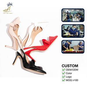 Chaussures à talons aiguilles en cuir PU à bride arrière avec nœud élégant, talon de 9 cm, bout pointu, prix d'usine, OEM/ODM, export direct - Product Image 2