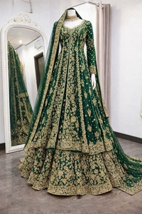 Green Embroidered <b>Jacket</b> with Lehenga Dress With Floral Pattern Traditional <b>Wedding</b> Outfit <b>For</b> <b>Women</b> India Pakistan Style - Product Image 3