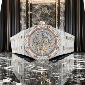 Two-Tone Rose Gold and Silver Fully Iced Out Moissanite Quartz Movement ETA <b>Skeleton</b> Dial Luxury WatchCustom Hip Hop - Product Image 6
