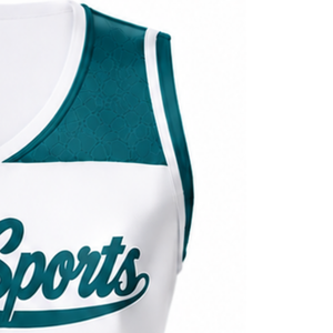 White Teal Sublimated Sleeveless Cheerleading Jersey Team Athletic Sportswear Training Performance Competition Top Uniform - Product Image 3
