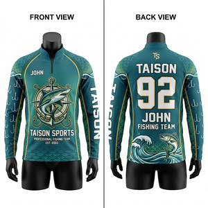 เสื้อเจอร์ซีย์ตกปลาแขนยาวสำหรับผู้ชาย 180 GSM ผ้าโพลีเอสเตอร์ซับเหงื่อ ระบายอากาศได้ดี  โลโก้แบบซับลิเมชั่นสั่งทำพิเศษ  แผงสีแดง เสื้อเจอร์ซีย์ตกปลาสำหรับผู้ชาย - Product Image 6