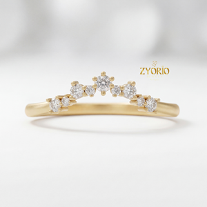 Women's <b>Dainty</b> Silver Plated Curved Lab Grown Diamond Prong Setting Crown Wedding Band Stackable Chevron Trendy Engagement <b>Ring</b> - Product Image 6