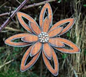 Piquet de jardin moderne en métal finition rouille avec motif pissenlit, décoration extérieure, ornement végétal en acier galvanisé de style moderne - Product Image 3