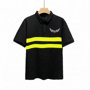 Men's <b>Black</b> Short Sleeve Polo <b>Shirt</b> With <b>White</b> <b>Stripes</b> And Embroidered Logo Casual Oxford Cotton Breathable Design - Product Image 4