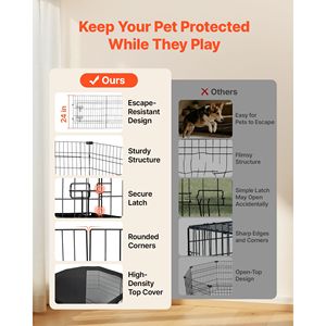Recinto per Cani Pieghevole a 8 Pannelli da 24 Pollici con Copertura Superiore, Recinzione Metallica per Esercizio Indoor per Animali Domestici - Product Image 3