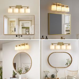 Lámpara de Baño Moderna de 4 Luces Doradas, Apliques de Pared E26 con Pantallas de Vidrio Esmerilado Blanco Lechoso, Iluminación Moderna para Baño - Product Image 2