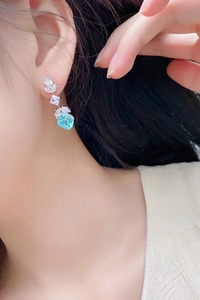 Luxury Women's 925 <b>Silver</b> <b>Stud</b> Earrings With Blue Zircon Cushion Cut Diamond Flower Design Claw Setting Wedding Jewelry - Product Image 2