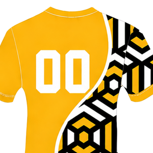 Camiseta de Rugby Geométrica Dorada, Amarilla, Negra y Blanca, de Manga Corta, Cuello Redondo, Personalizable, Transpirable, para Entrenamiento Deportivo en Equipo - Product Image 4