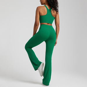 Conjunto de Yoga de 2 Piezas sin Costuras, Top Corto y Leggings de Cintura Alta, Color Sólido, Espalda Cruzada, Sin Mangas, Tela Elástica - Product Image 6
