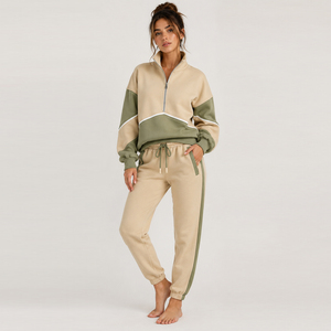 Conjunto Deportivo de Algodón 100% para Mujer, Estilo Casual de Invierno, Sudadera con Cuello Alto y Media Cremallera, Pantalones Jogger - Product Image 1