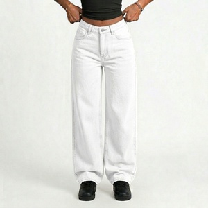 USA Breathable High <b>Stretch</b> white <b>Denim</b> Wide Leg Jeans Women High Waist Plus Size Solid Pattern Casual Washable - Product Image 1