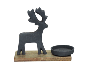 Portavelas Rústico de Reno en Aluminio con Base de Madera - Decoración Festiva Negra Mate para Mesa, Centro de Mesa Minimalista - Product Image 4