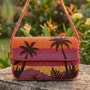 Beaded Envelope <b>Handbag</b> With Fruit Pattern Single Strap Bohemian Style Women's Daily Use Flap Closure - Product Image 3