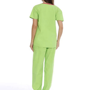 Women Scrub Set Green V-Neck Short Sleeve Hospital Uniform Cotton Polyester Woven Pants Professional Design - Product Image 2