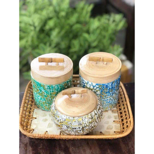Traditional Vietnamese Bamboo <b>Jar</b> with Mother of Pearl Inlay Shell Decoration for Home Accessories - Product Image 4