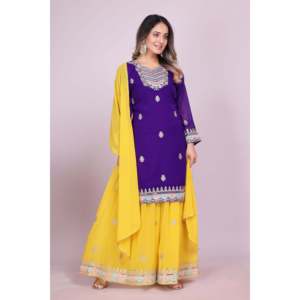 Combinaison de fête avec broderie, séquence de codage, costume Sharara pour les occasions spéciales - Product Image 2