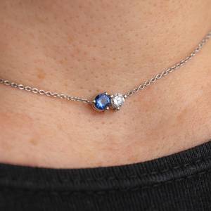Sapphire Choker Necklace Two Stone Minimalist Necklace 3 Prong Basket Setting 14K 18K Gold Platinum Fine Jewelry - Product Image 6