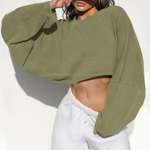 Pull à capuche court en coton, automne, vintage, délavé, pour femmes - Product Image 4