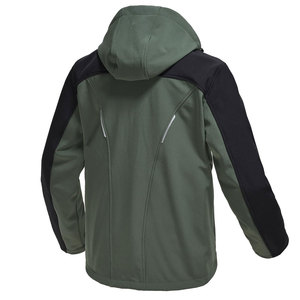 Men's Green Black Color Blocking <b>soft</b> <b>shell</b> <b>Jacket</b> <b>Hooded</b> Zipper Closure Windproof Casual Autumn Wear - Product Image 4