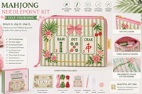 Kit de trousse de maquillage Mahjong Needlepoint, trousse de maquillage à faire soi-même, pochette à fermeture éclair en toile de coton imprimée, trois côtés, pour débutant