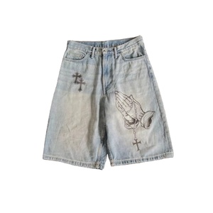 Conjunto de Chaqueta y Pantalones Cortos de Mezclilla, Estilo Urbano, Pantalones Cortos de Mezclilla de Verano, Pantalones Cortos de Mezclilla de Talla Grande para Hombre, Estilo Y2K, Holgados, con Diseño de Araña - Product Image 2