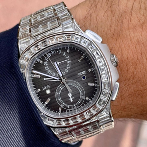 Montre de luxe en or blanc 20 mm, style hip-hop, avec diamants incolores de laboratoire de haute qualité, mouvement automatique ou mécanique, style affaires, sertie DEF - Product Image 6