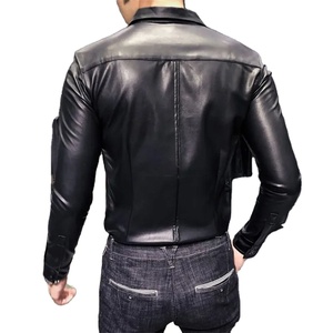 Chemise en cuir décontractée pour homme, manches longues, boutons-pression, antibactérienne, coupe-vent, service OEM, choix élégant pour les tenues tendance - Product Image 5