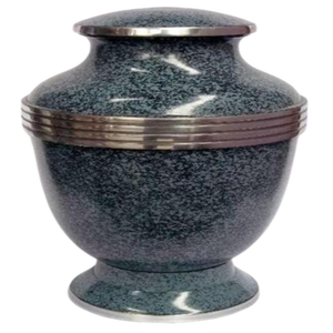 Urna Funeraria para Adultos, Artesanía India, Acabado Brillante, Estilo Europeo, Dos Tonos Gris y Negro, Metal Único, Kayna Export - Product Image 1