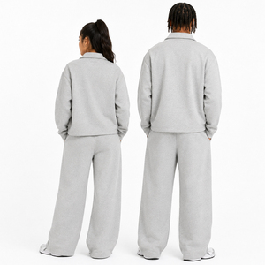 New Arrival Unisex Oversized Tracksuit Set Custom Logo Fleece <b>Zip</b> <b>Up</b> <b>Jacket</b> Wide Leg Sweatpants Casual Streetwear Sportswear - Product Image 4