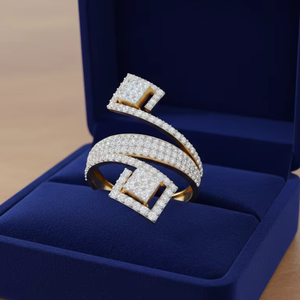 Bague moderne en or, double carrée, à manchette ouverte, géométrique, style bypass, tendance, pour bijoux de fête et de mariage - Product Image 5