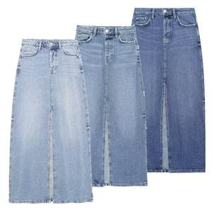 Custom High Quality Fashion Women's New Design Vintage Ladies Slit Straight Midi Blue Jeans Skirt Denim Jean Skirts for Women - Product Image 3