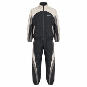 Unisex <b>Tracksuit</b> Set Color Blocking Design Full Length Zipper Front Breathable Polyester Sporty Style Autumn Wear - Product Image 1
