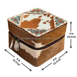 Nouveau Portable grand anneau en cuir repoussé à la main boucle d'oreille collier fermeture éclair bijoux organisateur étui peau de vache voyage bijoux boîte de rangement - Product Image 2