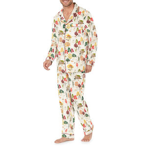 Classic Design Customizable <b>Men's</b> Satin Sleepwear Breathable Lightweight Quick Dry Long Sleeve Lounge <b>Set</b> - Product Image 1