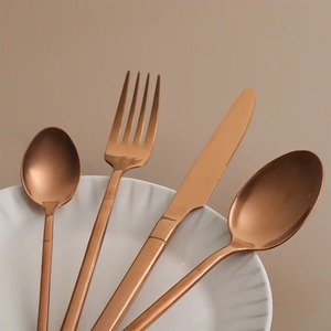 Matte <b>Copper</b> Flatware Set Minimalist Design Rust Resistant Metal Cutlery for Wedding Events - Product Image 5