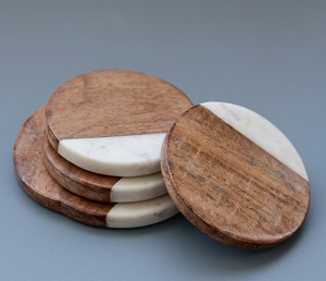 Ensemble de sous-verres ronds de luxe en marbre et bois, sous-verres en bois personnalisés en gros pour table basse, tapis de tasse à thé moderne, tapis de décoration pour la maison - Product Image 1