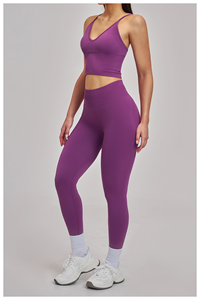 Women's 2-Piece Yoga Set Solid Black Scoop Neck Racerback Crop <b>Top</b> High Waist Full Length <b>Leggings</b> Plus Size Seamless Four-Way - Product Image 6