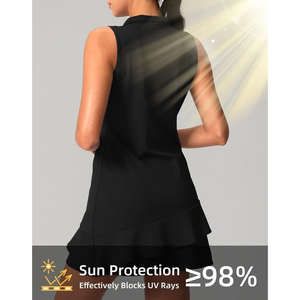Women's <b>Black</b> Sleeveless <b>Polo</b> Collar Golf Dress Quick Dry Sporty Solid Knitted <b>Top</b> with Zipper Closure - Product Image 2