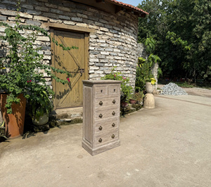 Song Kon Queen Size Walnut Solid Wood 5-Drawer Dresser <b>Rustic</b> Antique Storage <b>Cabinet</b> Brown Chest Bedroom Set Home Furniture - Product Image 6