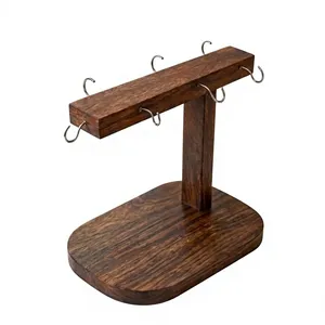 Wooden Cup & Saucer <b>Stand</b> 6 Cup Mug Holder Rack with Plate Storage Kitchen Countertop <b>Tea</b> Coffee Cup Hanger Organizer - Product Image 6