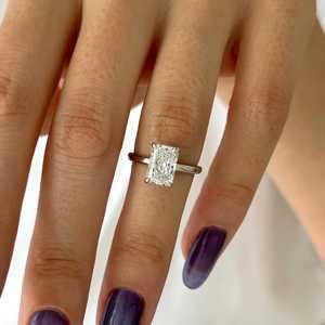 2 Carat E VVS2 Radiant Cut Lab Grown Diamond Low Profile <b>Solitaire</b> <b>Ring</b> , 14k White Gold LOW Set, IGI Certified - Product Image 1