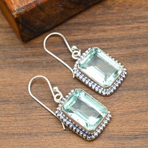Unique Aqua Apatite Gemstone Earrings 925 Sterling Silver Handmade Spiritual Apatite Jewelry Gift For Thanksgiving - Product Image 3