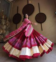 Lehenga Choli de Algodón para Mujer con Dupatta Estampada y Trabajo de Espejo, Patta de Lona con Gran Volumen, Largo hasta el Suelo, de Secado Rápido, para Bodas y Fiestas Indias