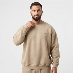 Sweat-shirt à col rond pour homme, surdimensionné, avec épaules tombantes, en molleton de coton, pull décontracté, ample, tendance, couleur beige, sweat-shirt pour homme - Product Image 6