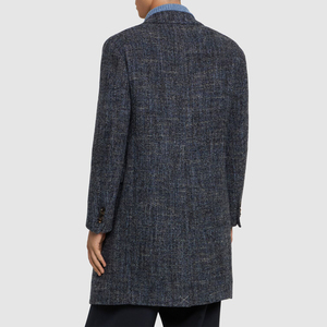 Manteau trench pour homme en laine mélangée à carreaux, double boutonnage, col rabattu, coupe ajustée - Product Image 3