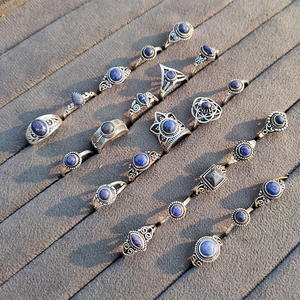 Classic Brass Lapis Lazuli Statement <b>Rings</b> Silver Plated <b>Adjustable</b> Bohemia Gemstone <b>Rings</b> Unisex Wedding Bulk Wholesale - Product Image 2