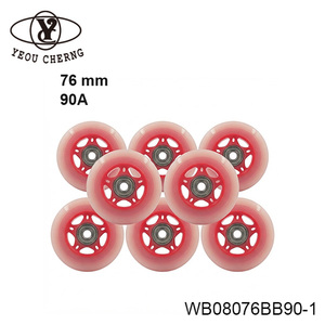 Inline Skate <b>Wheels</b> 90A Hardness Ball Bearing <b>Plastic</b> Red Core WB08076RT90-1 YEOU CHERNG - Product Image 5